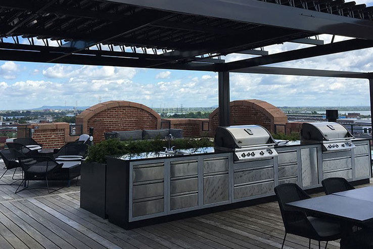 Multiple grills on a a large patio