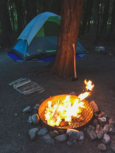 Tent by fire pit
